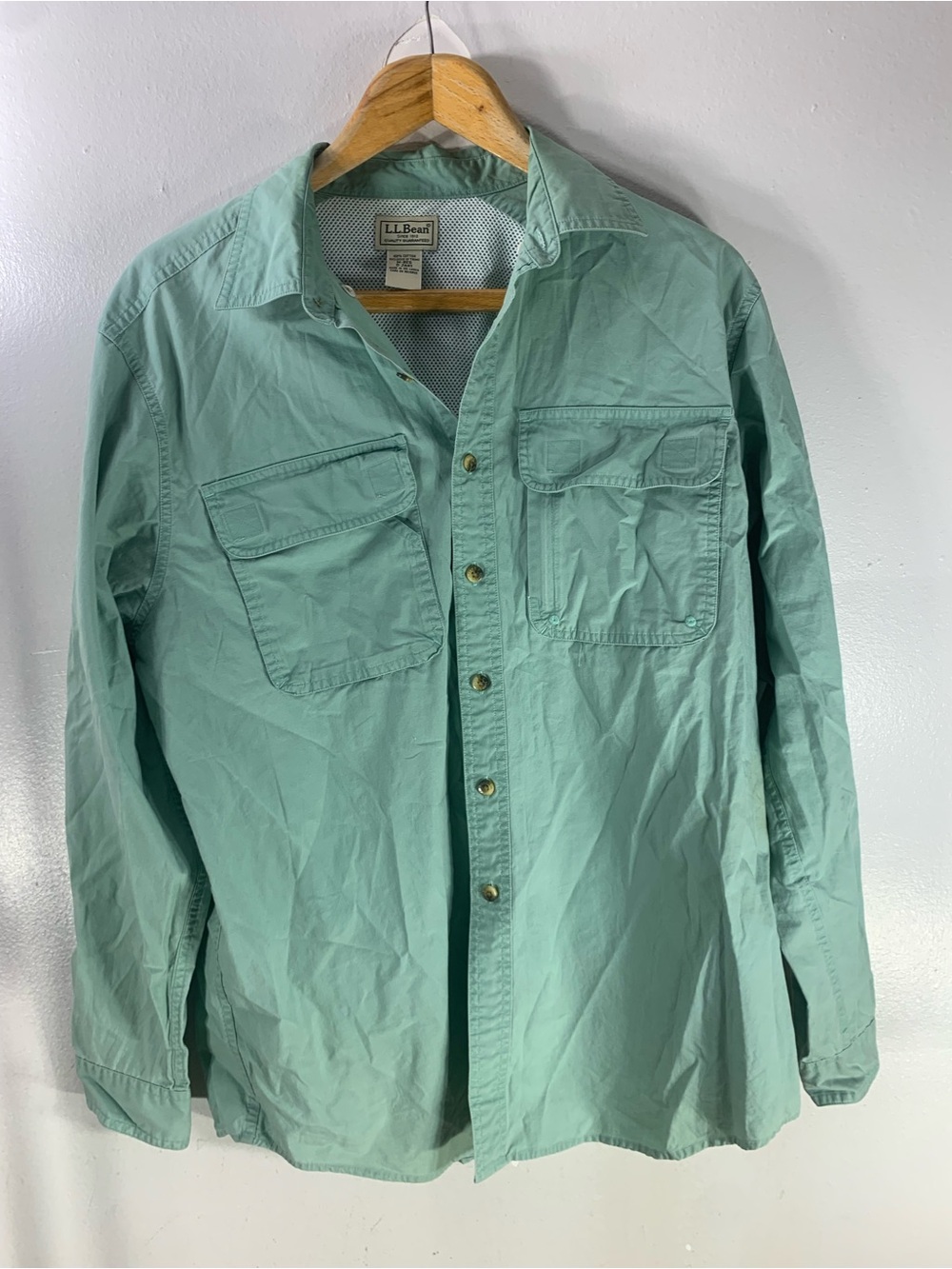 Vintage L.L Bean fishing safari shirt jacket Aqua Green Cotton
